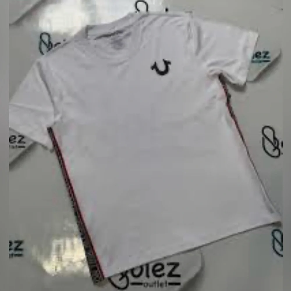 True Religion White Short Sleeve Tee with Black Logo Size XL